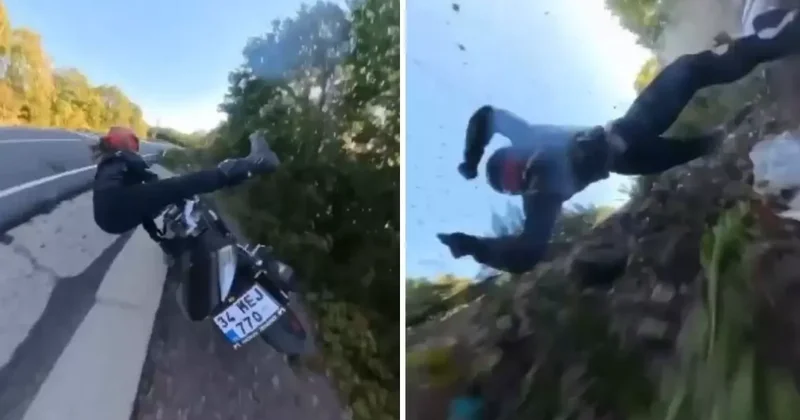 Motosikletli içerik üreticisini ölümden döndü! Feci kaza kameralara böyle yansıdı