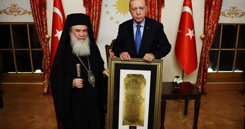 Cumhurbaşkanı Erdoğan, Kudüs Rum Ortadoks Patriği Giannopoulos u kabul etti