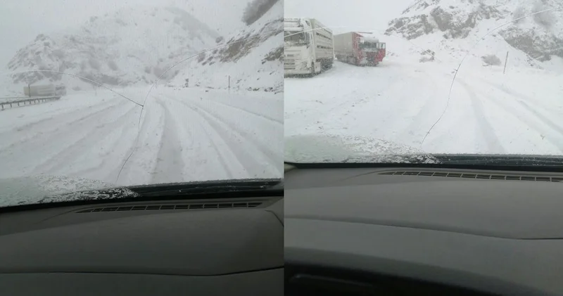 Kar yağışı bir anda bastırdı, araçlar yolda kaldı