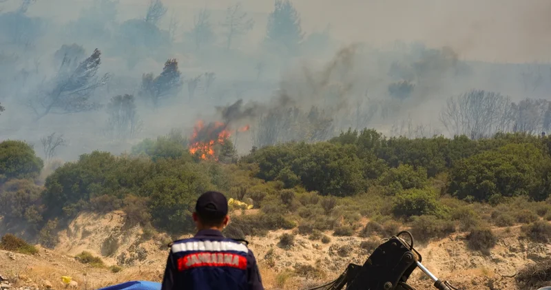 Foça da orman yangını! Alevler evlere sıçradı