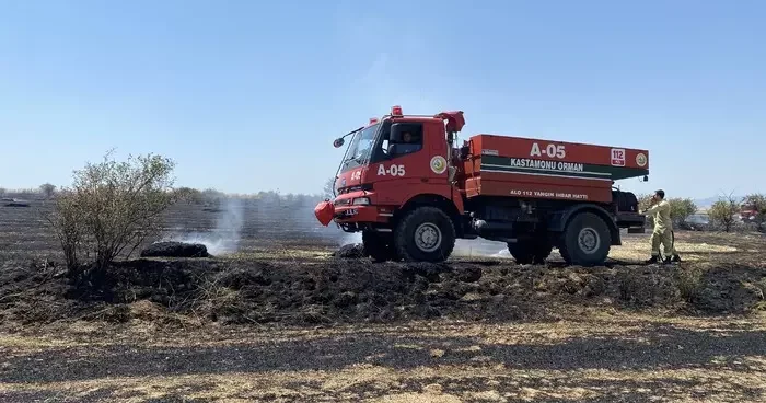Balya makinesinden çıkan yangın 40 dönüm tarım arazisini kule çevirdi
