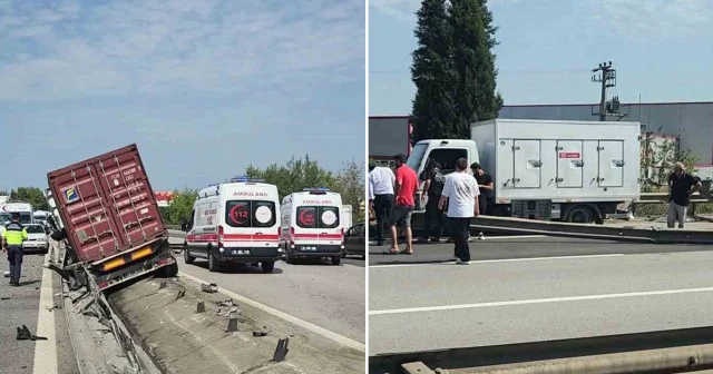Otoyolda tırın yerinden söktüğü bariyer parçaları yola savruldu: Faciadan kıl payı dönüldü Sakarya Haberleri
