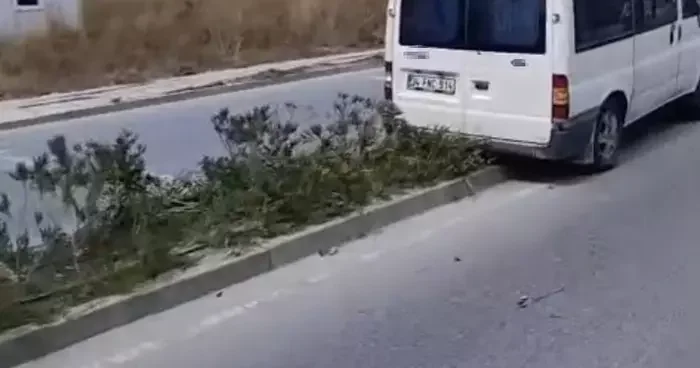 Kapaklı’da kontrolden çıkan minibüs refüjdeki ağaca ve direğe çarptı