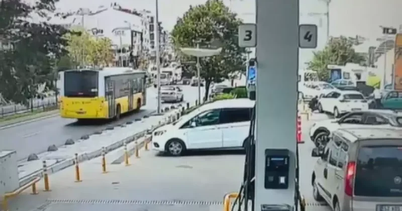 İETT otobüsünden kopan parça akaryakıt istasyonuna düştü