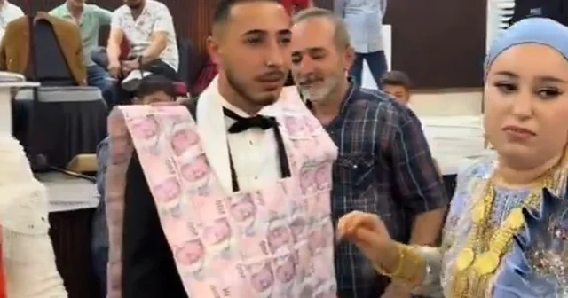 Kızıltepe de düğünde damada 200 TL lik banknotlarla hazırlanmış yelek giydirildi Sakarya Haberleri