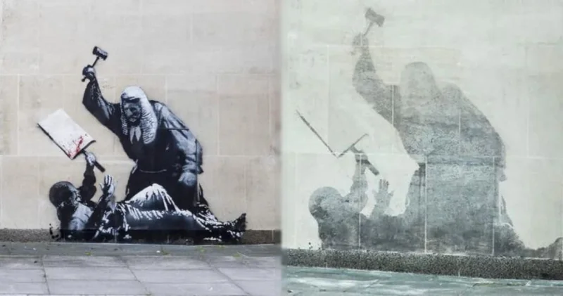 Banksy nin Londra daki eseri duvardan silindi