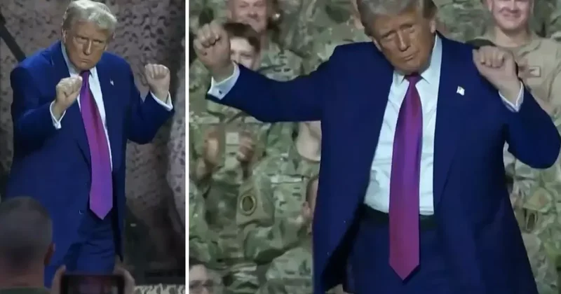 Trump Katar daki ABD askerlerine moral vermek için dans etti