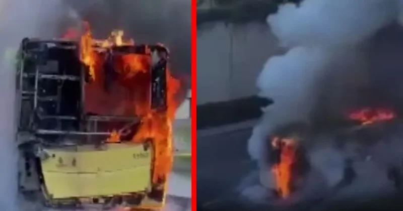 Son dakika... Bahçeşehir de, seyir halindeki İETT otobüsü cayır cayır yandı!