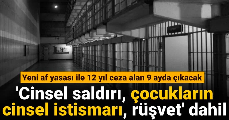 Yeni af yasası ile 12 yıl ceza alan 9 ayda çıkacak: Cinsel saldırı, çocukların cinsel istismarı, rüşvet dahil