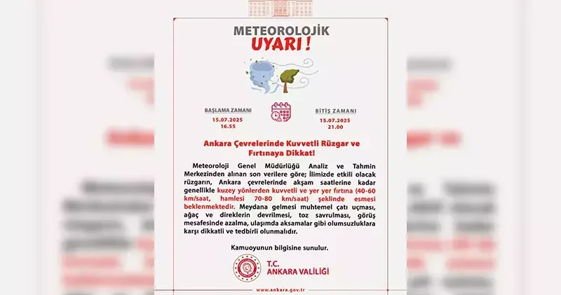 Ankara Valiliği nden kuvvetli rüzgar ve fırtına uyarısı
