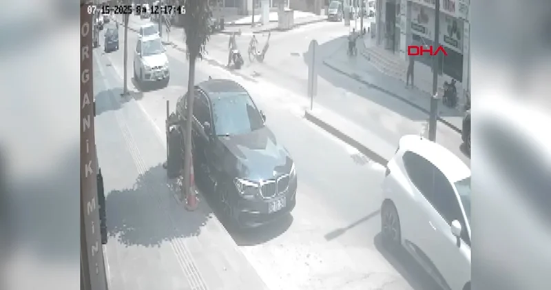 Motosikletle bisikletin çarpıştığı kaza kamerada