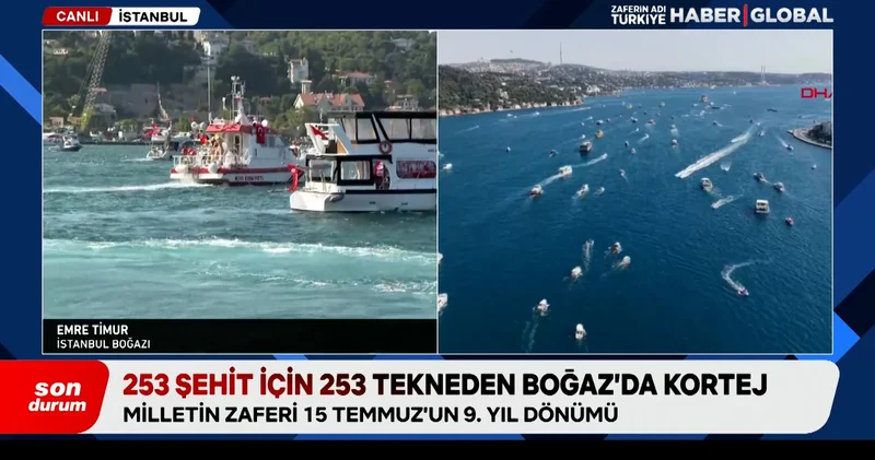İstanbul Boğazı nda 15 Temmuz korteji: 253 şehit için 253 gemi