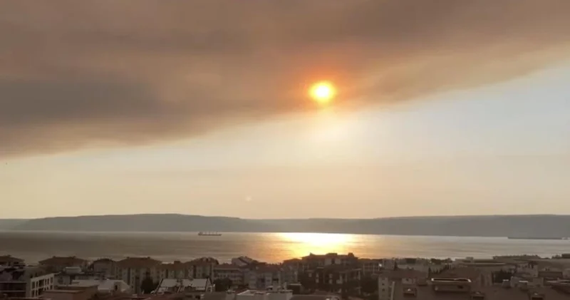 Tekirdağ daki orman yangınının dumanı Çanakkale Boğazı nı kapladı