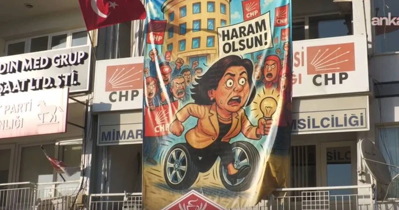 CHP binasına Özlem Çerçioğlu pankartı asıldı