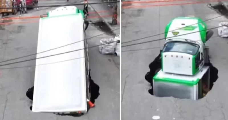 Yol birden çöktü dev kamyonu yuttu Sözcü Gazetesi