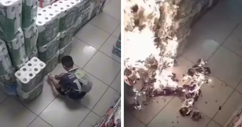 Markete gitti, tuvalet kağıdı reyonunu ateşe verdi! O anlar kameralarda