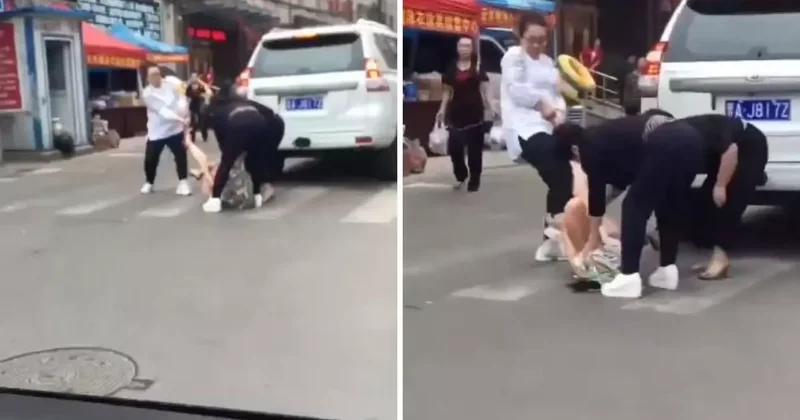 Aldatılan kadın, kocasının metresine cadde ortasında sladırdı