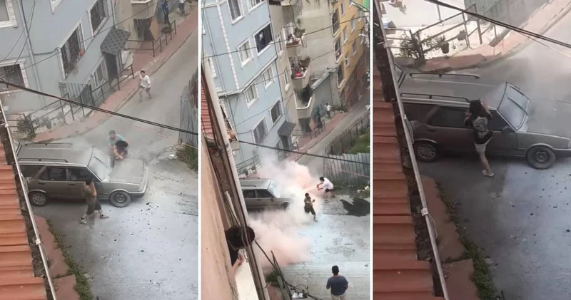 Otomobili alev alınca sinir krizi geçirdi! Yanarken parçalamaya çalıştı
