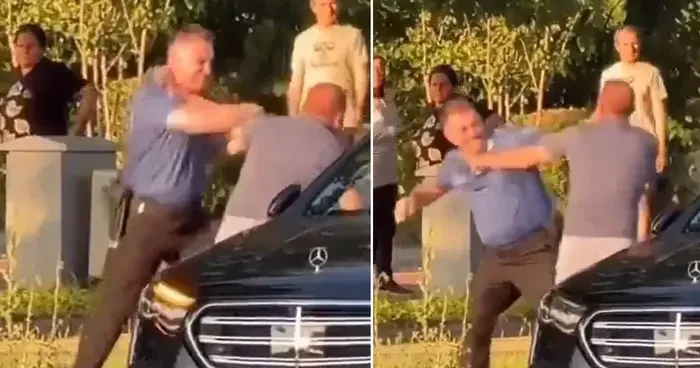Polis ile iş insanı yumruk yumruğa kavga etti! O anlar telefon kamerasına yansıdı