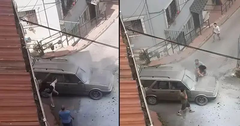 Beyoğlu’nda öfkeli sürücü yanan aracının camlarını tekmeyle, aynalarını yumrukla kırdı; O anlar kamerada