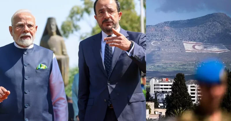 Modi den Güney Kıbrıs a ziyaret! Uzaktan KKTC yi seyretti