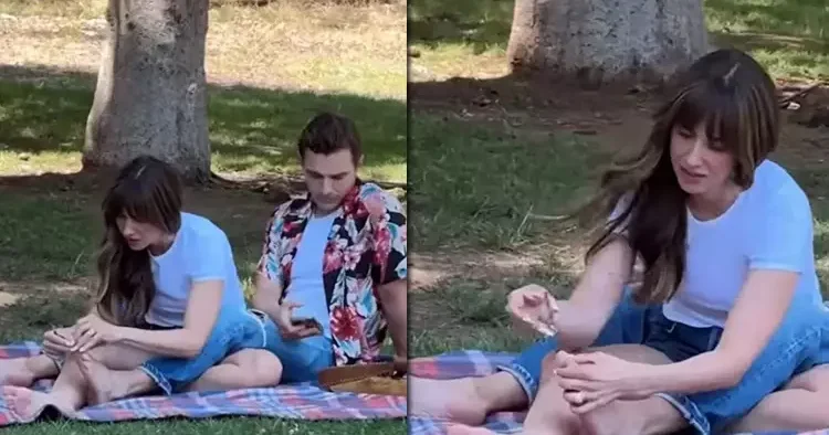 Ünlü çifti görenler şaştı kaldı… Parkta çimlere oturup kocasının tırnaklarını kesti!