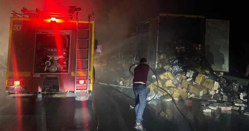 Erzincan da kumaş ve kozmetik yüklü TIR seyir halindeyken alev aldı Güncel haberler