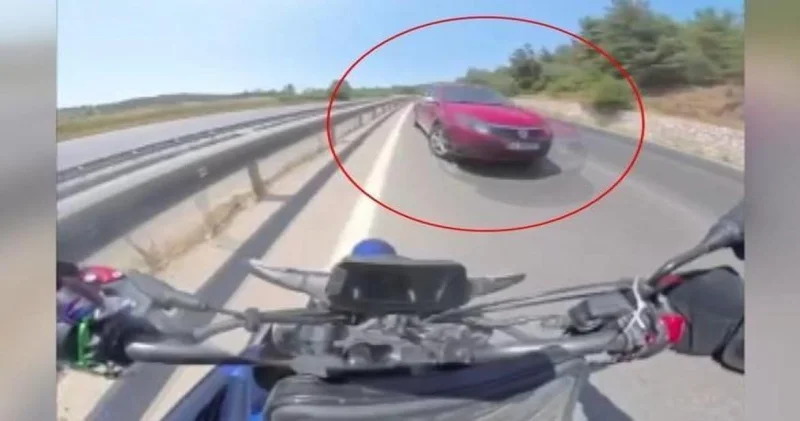 Motosikletli ölümle burun burun geldiği anları kaydetti