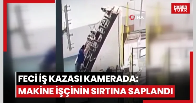 Feci iş kazası kamerada: Makine işçinin sırtına saplandı