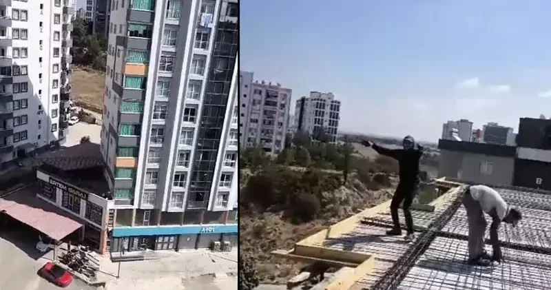 İnşaat işçisinden 10 uncu katta tehlikeli dans