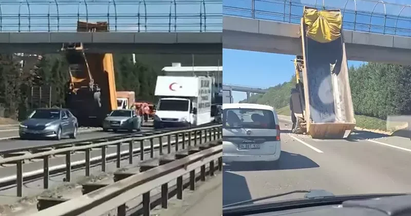 Sultanbeyli de damperi açılan TIR üst geçide çarptı: Şoför yaralandı
