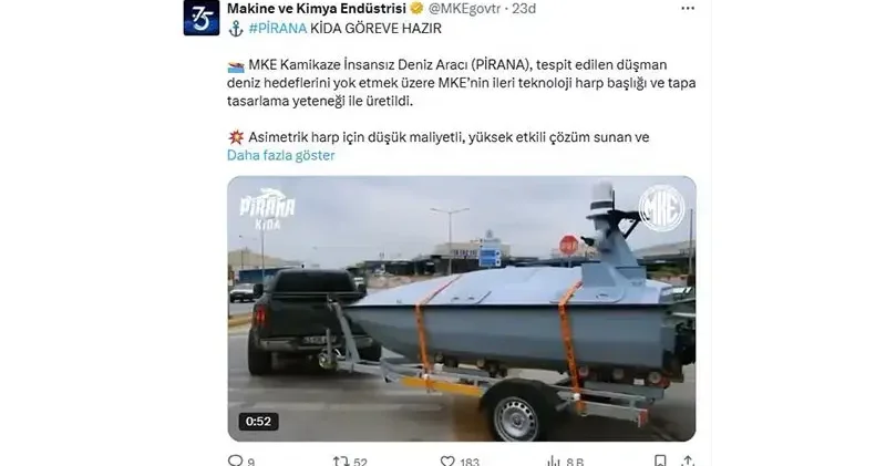 MKE: PİRANA KİDA göreve hazır