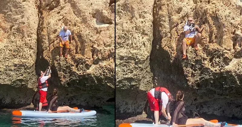 SUP board yaparken falezlerde mahsur kalan anne kediyi kurtardılar