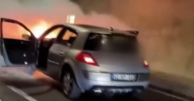 Antalya da Demirkapı Tüneli nde alev alan otomobil kullanılamaz hale geldi VİDEO İZLE