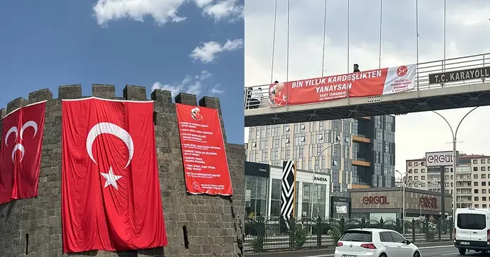Diyarbakır sokaklarında dikkat çeken MHP pankartları! Her yere asıldı: Her kelimesi bizim için talimat