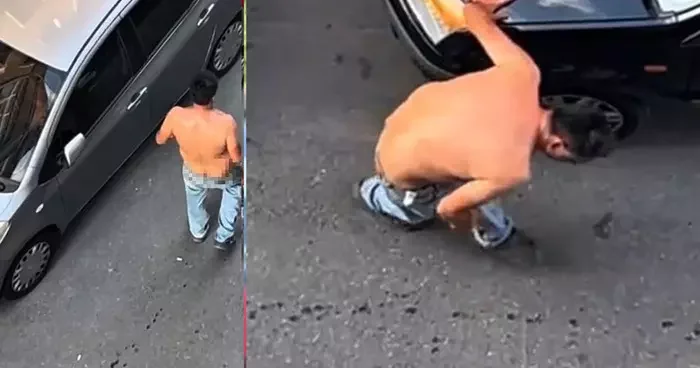 Satırı eline alıp dehşet saçtı! Gördüğü tüm araçlara zarar verdi