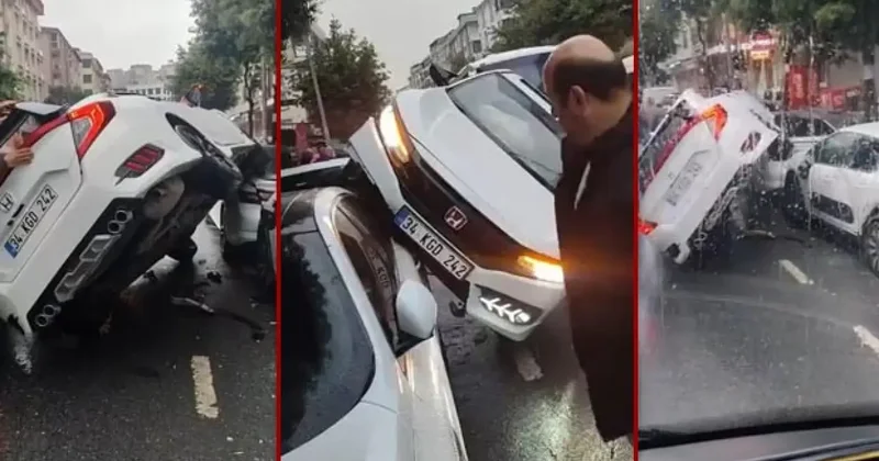 Esenyurt ta ilginç kaza! İki lastiği üzerinde yan durdu