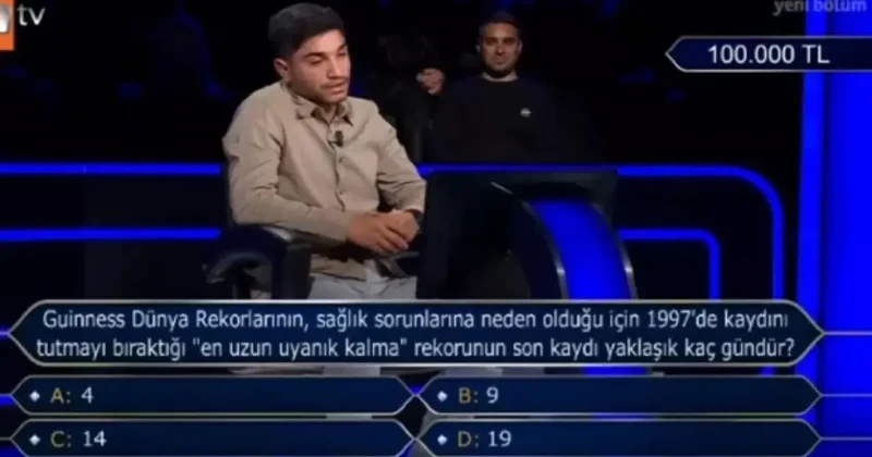 En uzun uyanık kalma rekoru kaç gündür? Milyoner de 100.000 TL lik soru