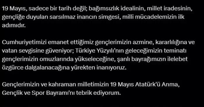 Cevdet Yılmaz dan 19 Mayıs mesajı