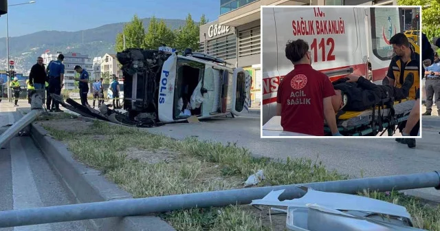 Bursa da kadına şiddet ihbarından dönen polis aracı takla attı: 2 si polis 4 yaralı Bursa Haberleri