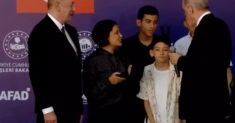 Başrolde Erdoğan ve Aliyev var! Afet konutu teslim törenine damga vuran Çocuk diyaloğu