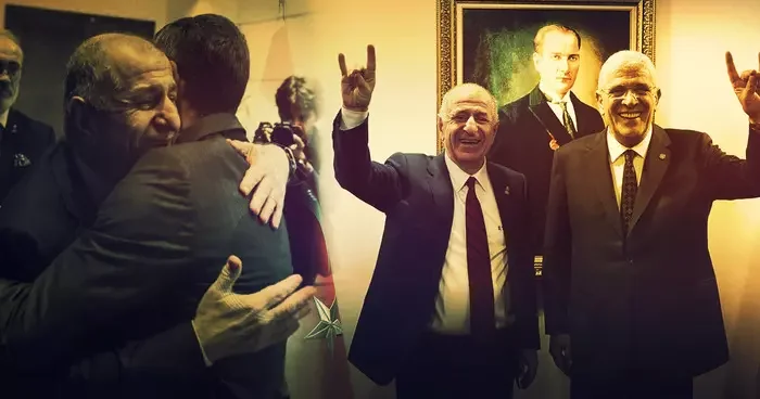 Özdağ ın ziyaretinde dikkat çeken iki kare! Önce bozkurt yaptı, sonra sarıldı
