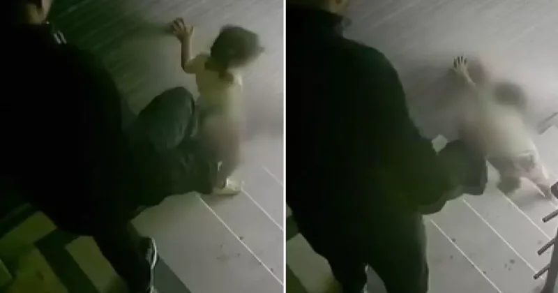 Öz evladına merdivenlerde tekme atan sözde baba gözaltına alındı