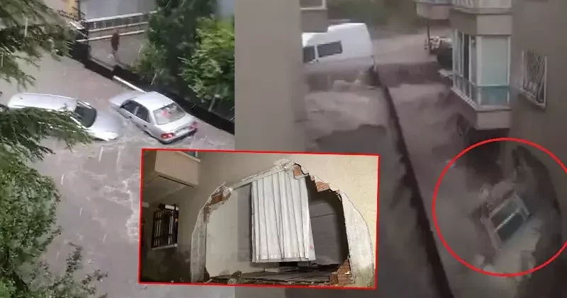 Ankara da sağanak sele neden oldu; evin oda duvarı yıkıldı: o anlar kamerada