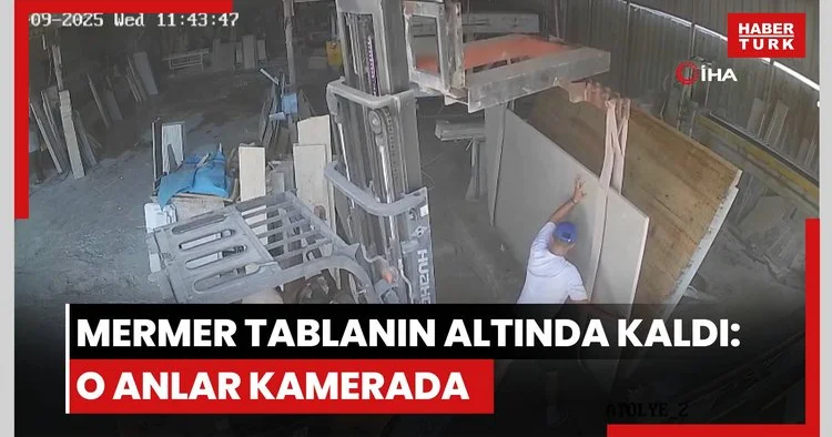 Mermer tablanın altında kaldı: O anlar kamerada