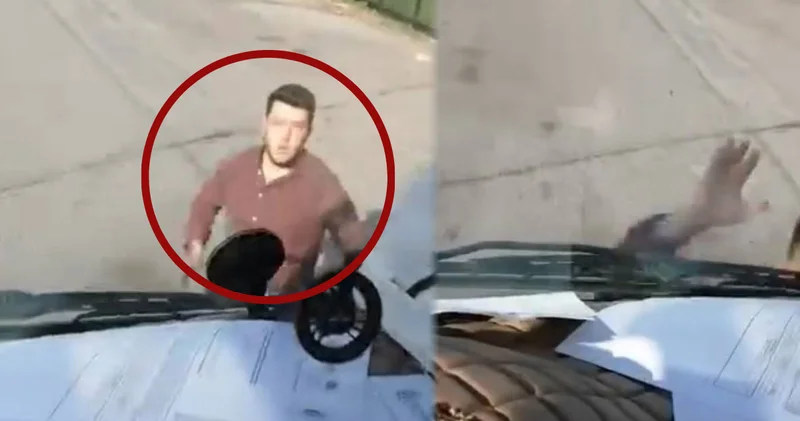 Şehir magandası kamyonetin camını yumrukladı!