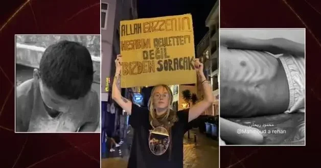 Bir genç kız Kadıköy meydanında Gazze ile ilgili tokat etkisi yapan bir pankart açtı