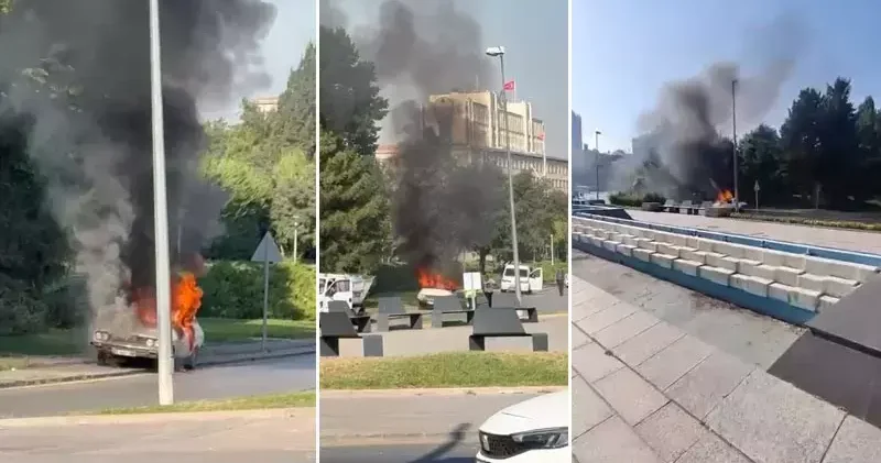 TBMM önünde otomobilini yaktı, gözaltına alındı
