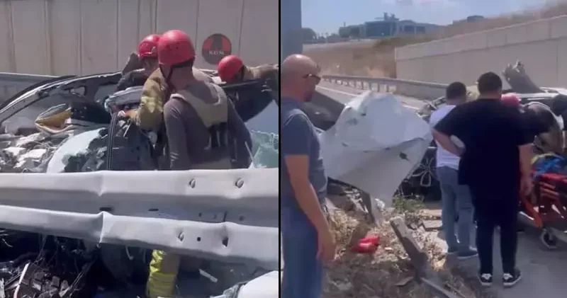 Çatalca da otomobil bariyere çarptı; araç içinde sıkışan sürücü itfaiye kurtardı
