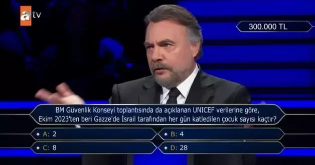 Milyoner de dikkat çeken Gazze sorusu!